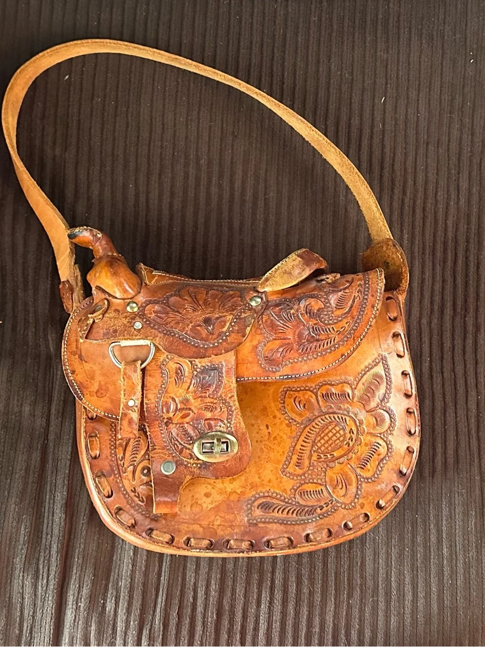 Authentic Gaitan Vintage Hand-tooled Leather Miniature Saddle Purse.Genuine Rare - Picture 4 of 8